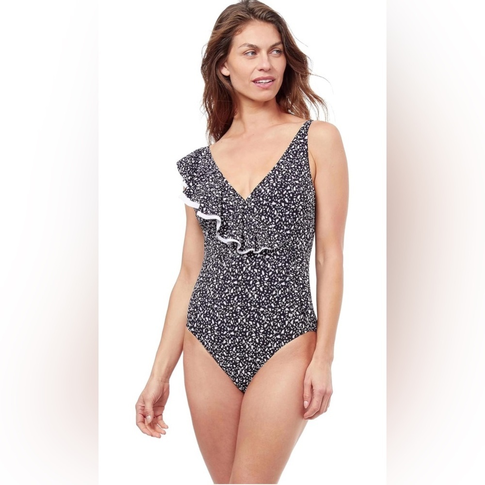 Profile by Gottex Women's Standard Bash V-Neck Surplice Ruffle One Piece
